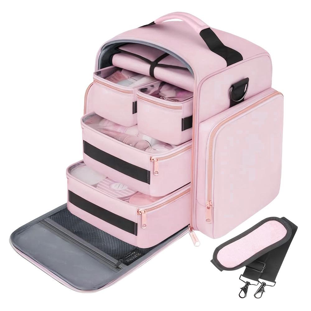 

4 Removable Box Makeup Bag Large Capacity with Mesh Pocket Cosmetic Organizer Splash-Proof Shockproof Storage Bag Women Gift