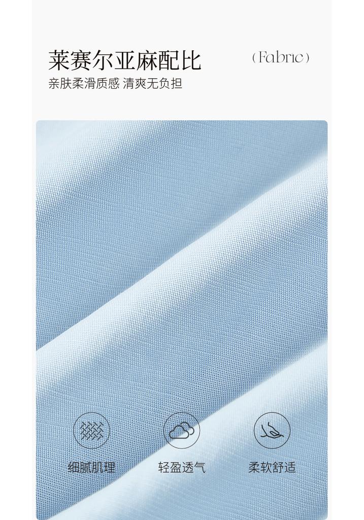 Fragrant blue linen lightweight shirt for women, 2026 summer new style French V-neck shirt, slim fit waist pinching top