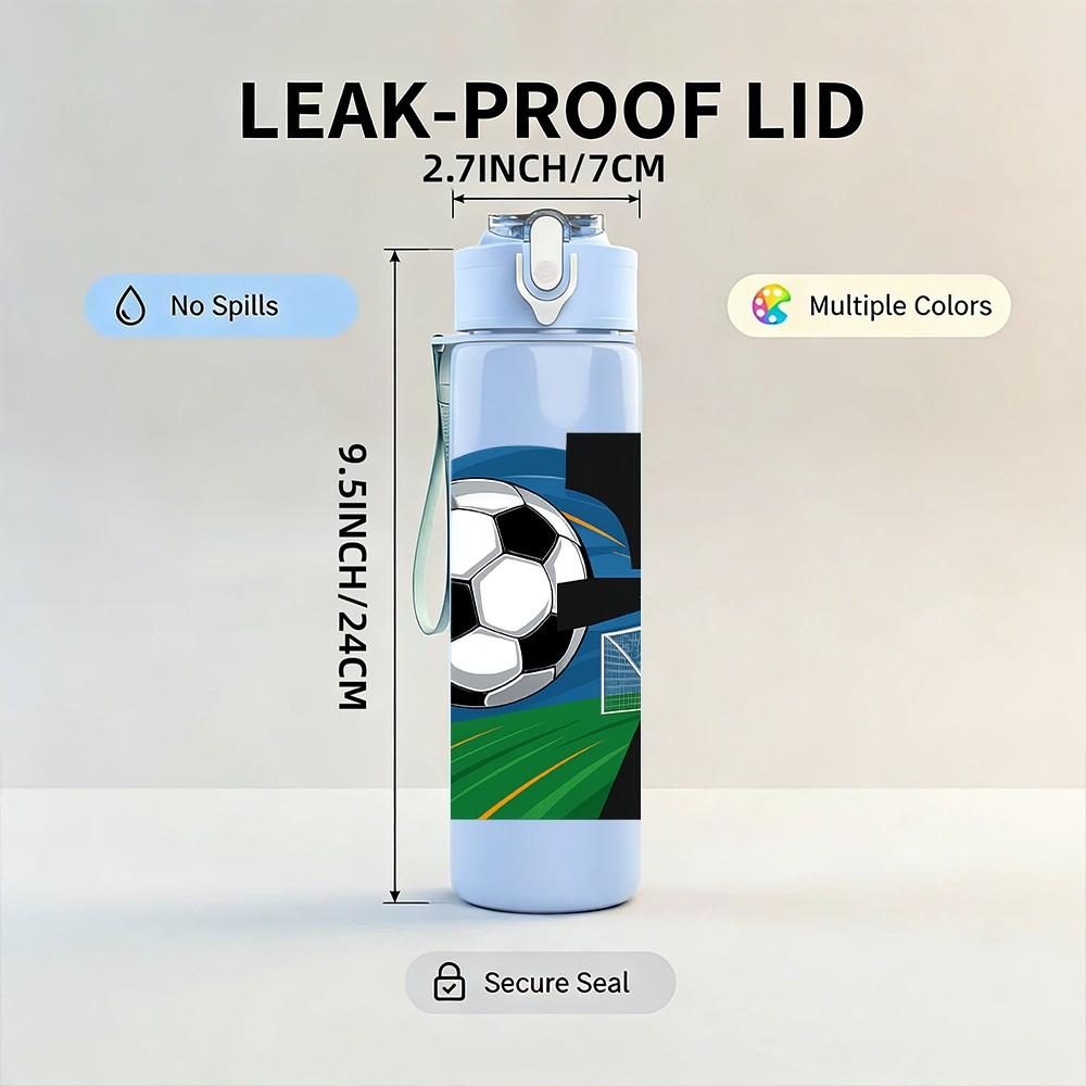 1PC Soccer Seven Field Graphic 750ml Color Plastic Sports Water Bottle Leakproof Flip Straw Lid Suitable for Sports Office Home Use