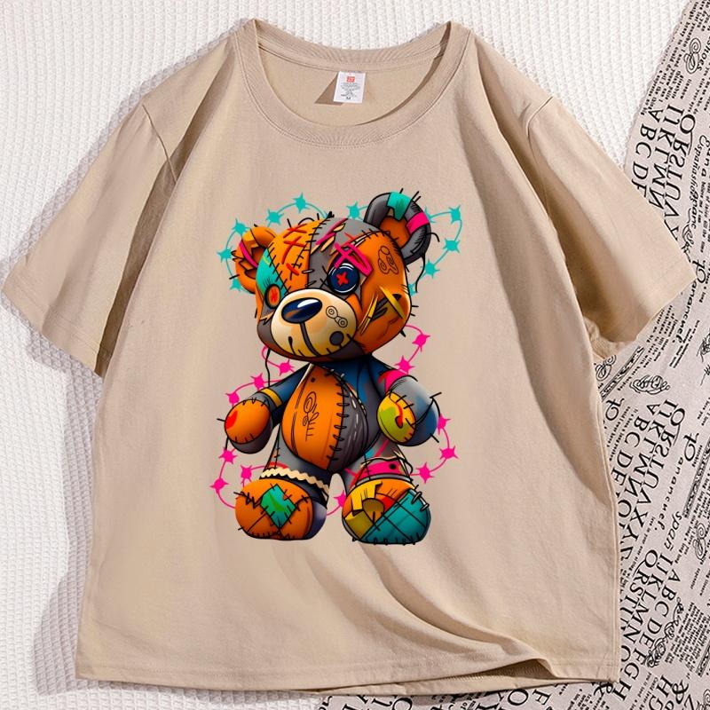 Tattered Teddy Bear T Shirt Printed Cotton Graphic T Shirts Cool Streetwear Men Women Tshirt Loose Round Neck Breathable Tops