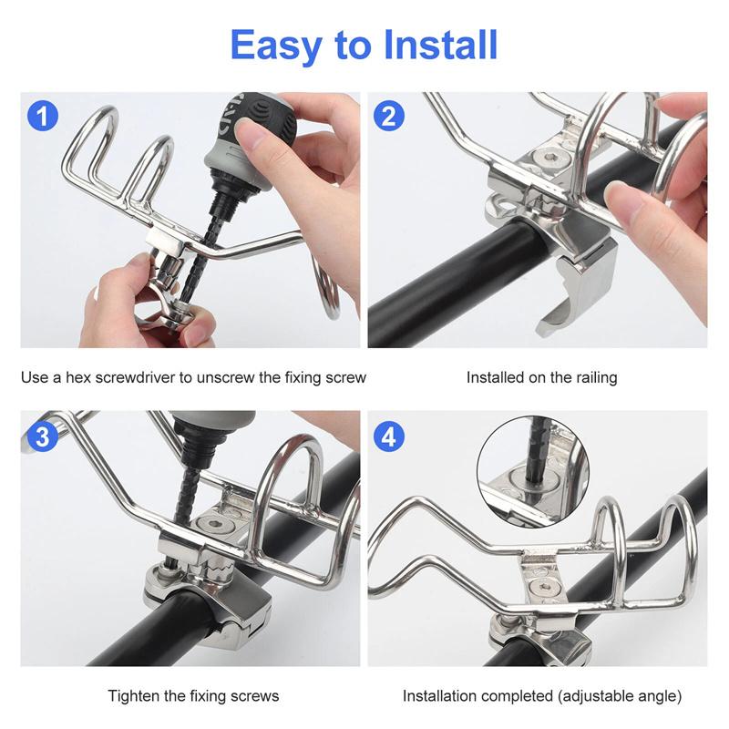 316 Stainless Steel Rail Mounted Clamp On Rod Holder Double Wire For Fishing Boat Kayak 25Mm Marine Fishing Rod Holder