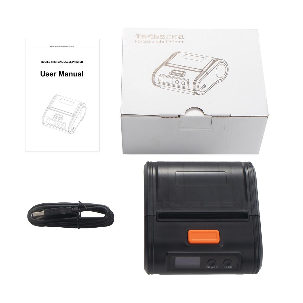 Portable Receipt Printer 80mm Mobile POS Direct Thermal Printer with BT+USB Use with APP Compatible