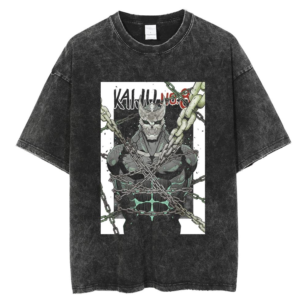 Japan Anime Kaiju No. 8 Cool Print T Shirt Men Women Vintage Washed Cotton Tshirts Oversized T-shirt Harajuku Male Y2k Tee