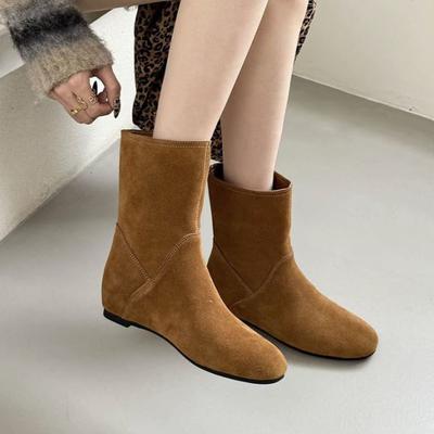Botines nuevos para mujer otoño e invierno 2025 punta redonda botines para mujer suela plana aumento de altura interior botines nicho botines finos