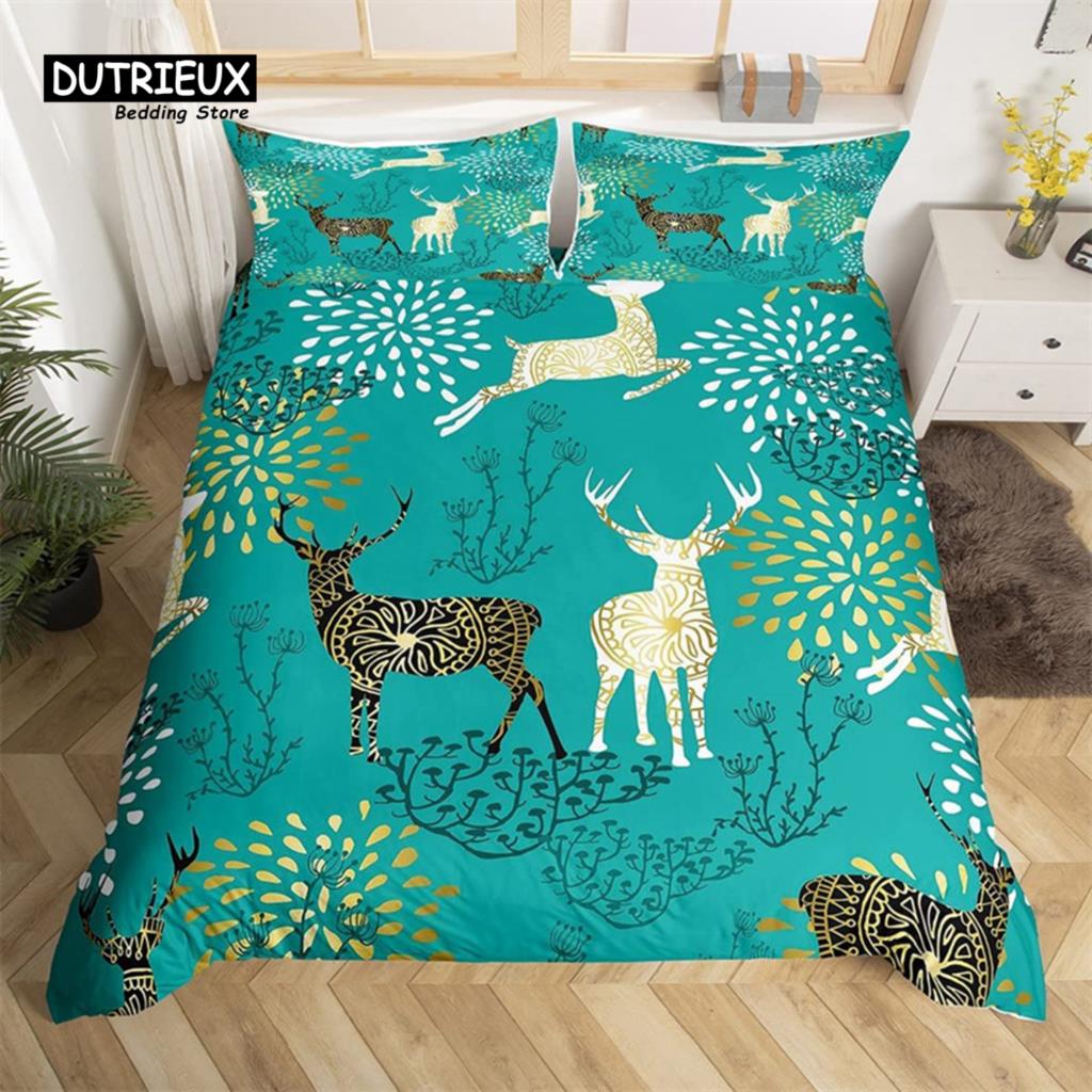 Deer Animal Duvet Cover Set Twin Queen Size Butterfly Flowers Bedding Set Microfiber Moon Galaxy Comforter Cover For Girls Teens