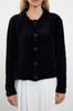Women's Fashion Stylish Cardigan Black Shaggy Polo Collar Knitwear Cardigan
