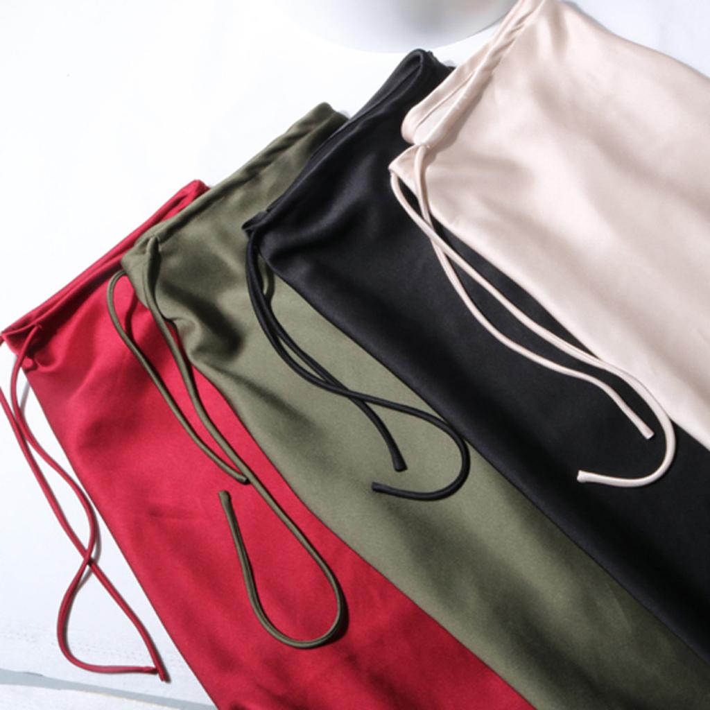 New In 2026 Spring Summer Solid Color Satin Long Skirt For Women High Waist Lace-Up Fashion Elegant Faldas