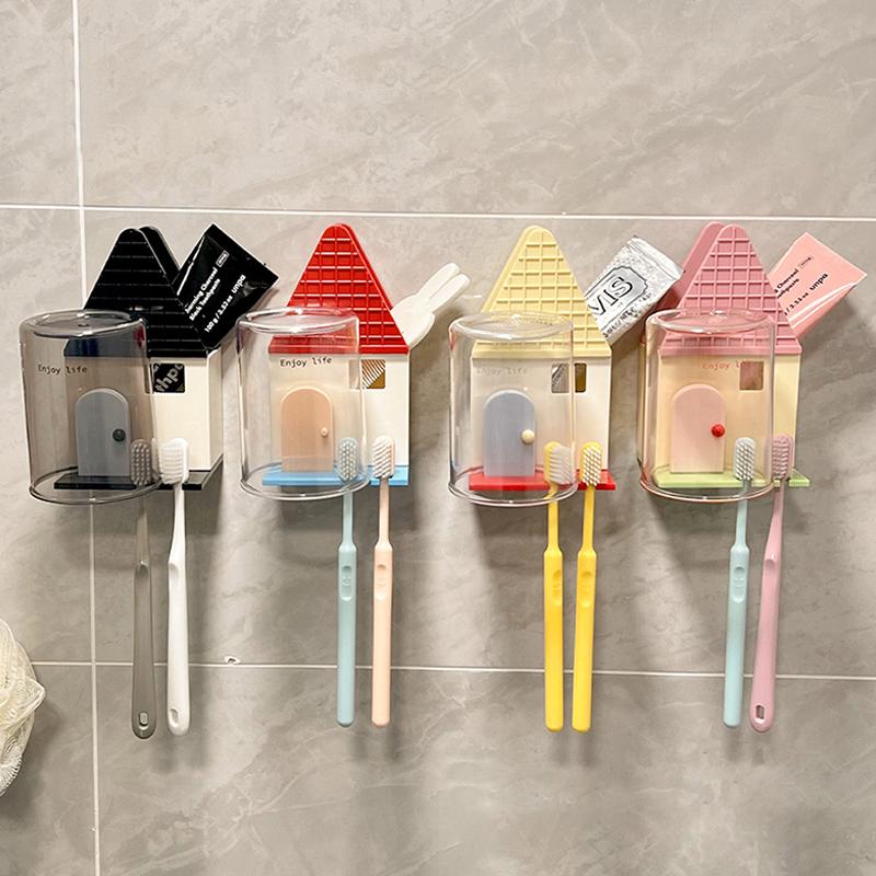 Plastic Toothbrush Holder Wall Hanging Toothbrush Cup Shelf Cup Display Rack Makeup Burshu Storage Rack Bathroom Accessories