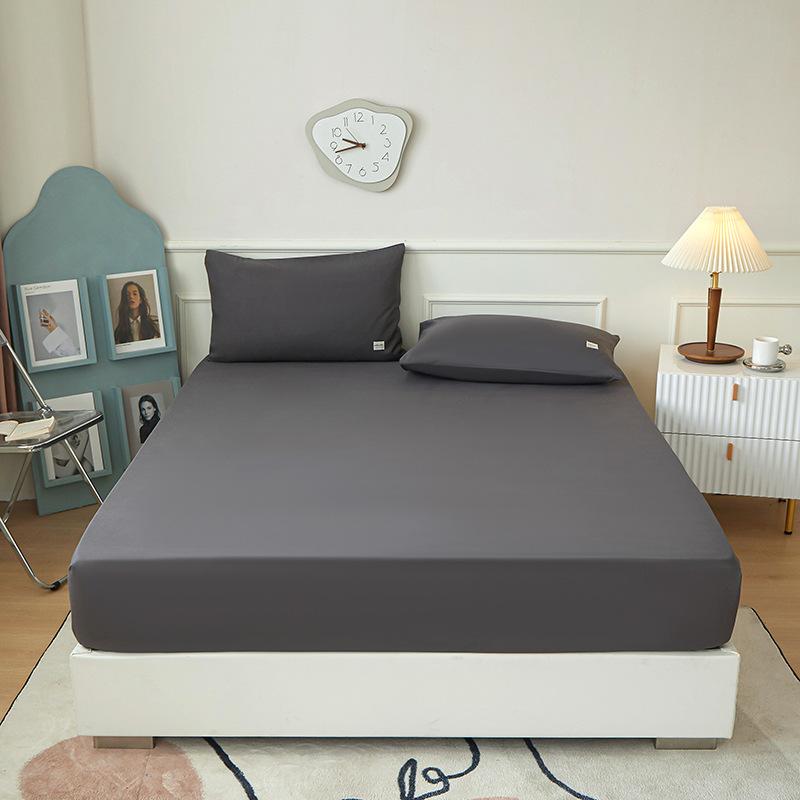 Skin Friendly Solid Color Fitted Sheet For Student Adults Cozy Washed Bed Cover With Elastic Band Four Seasons Mattress Topper