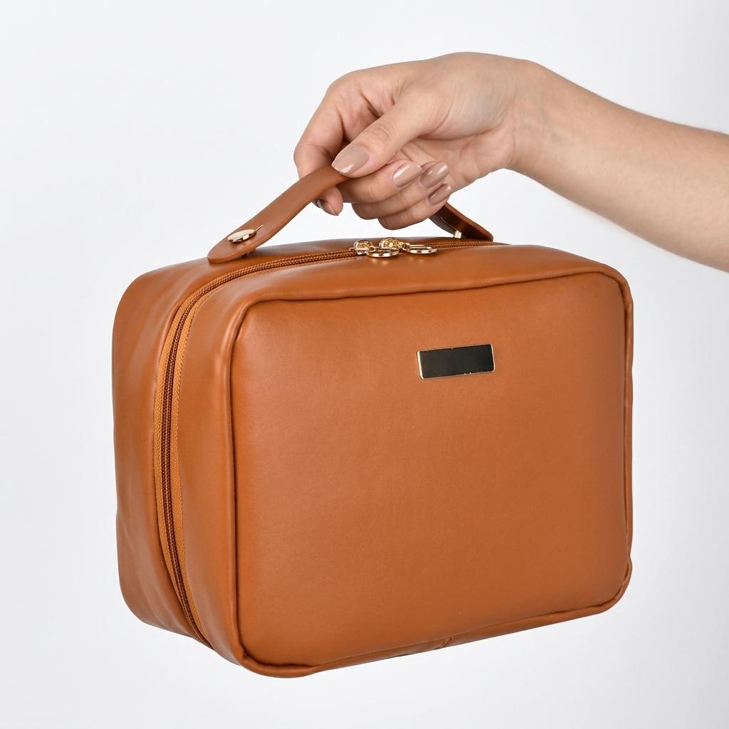 Factory Waterproof Large Capacity Multi-Functional PU Cosmetic Storage Bag Soft Handle Zipper Closure Toiletry Bag