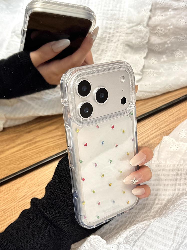 Ins Popular Glitter Shiny Love Heart Transparent Hard Back Cover For iPhone 17 Pro Max 16 13 15 14 Promax Shockproof Phone Case