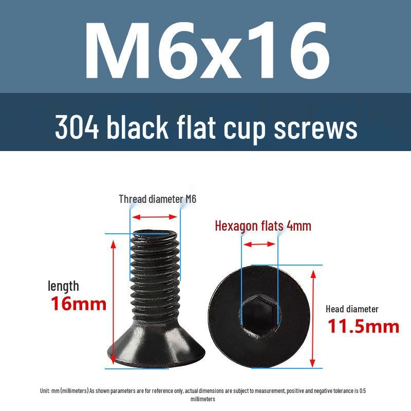 Yigu Black 304 Stainless Steel Extended Flat Head Hex Socket Screws (M2, M3, M4)