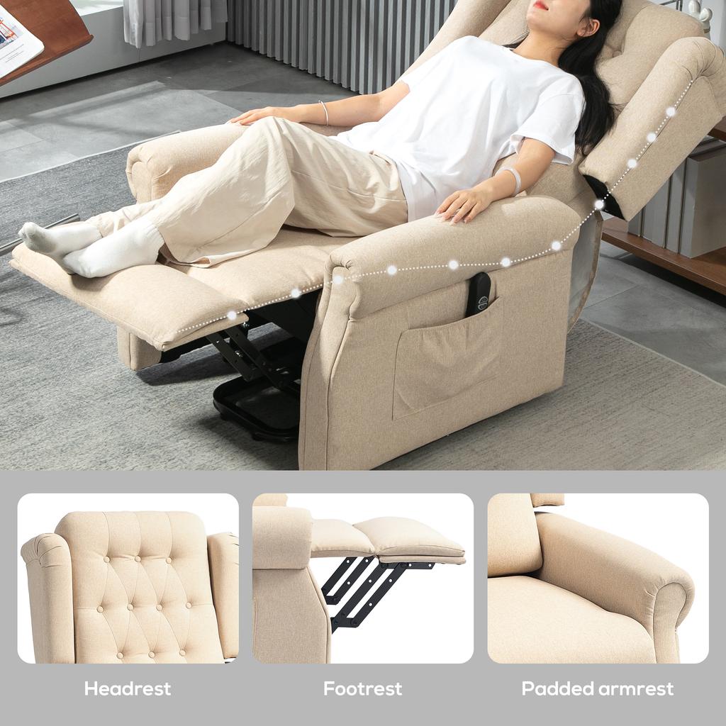 45 degrees Lifting Riser and Recliner Armchair - Beige