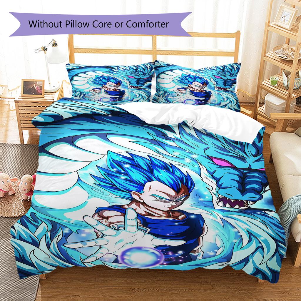 Ropa de cama con patrón de Vegito, Juego de colcha, Funda de colcha, Funda de almohada, Regalo de cumpleaños para el hogar (1 * funda nórdica + 2 * fundas de almohada, sin núcleo)