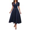 Spring and summer women's fashion temperament high waist solid color waist short-sleeved dress