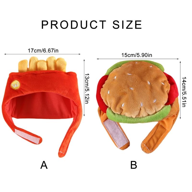 Pet Hamburger/Fries Hat Cartoon Plush Headgear Hat for Cold Weather Soft Dog Costume Hat for Various Breeds Party Props