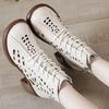 Fashion 5.5CM New Women Summer Ankle Boots Breathable Hollow Thick High Heel Casual Shoes Fashion Genuine Leather Retro Short Boots