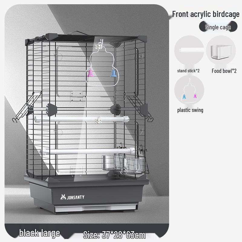 Großer Acryl-Vogelkäfig für Papageien, Nymphensittiche & Wellensittiche - Transparente Vorderseite mit Metallrahmen