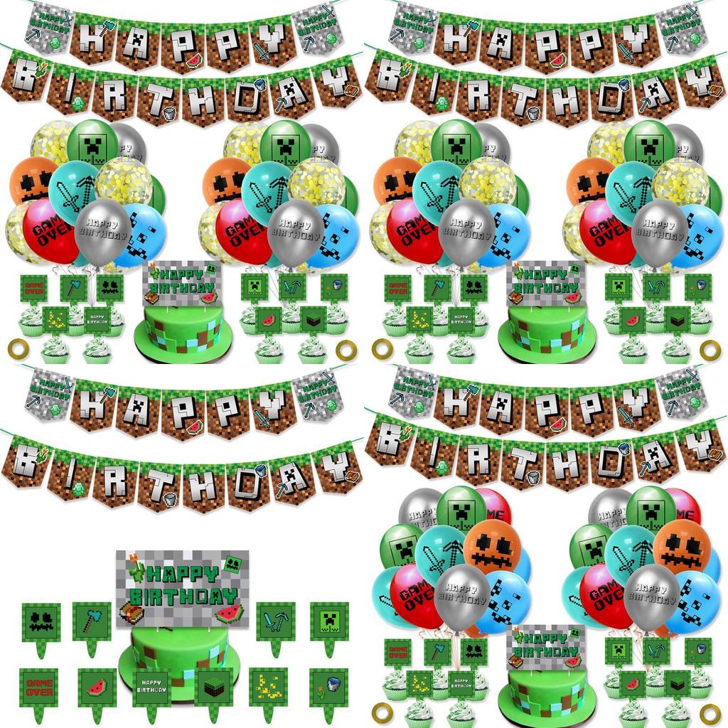 Minecraft Birthday Party Decorations Happy Birthday Set With Balloons And Banner