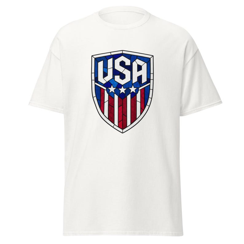 USA Soccer World Cup 2026 T-Shirt | Stained Glass Shield Design | USMNT USWNT Fan Tee S