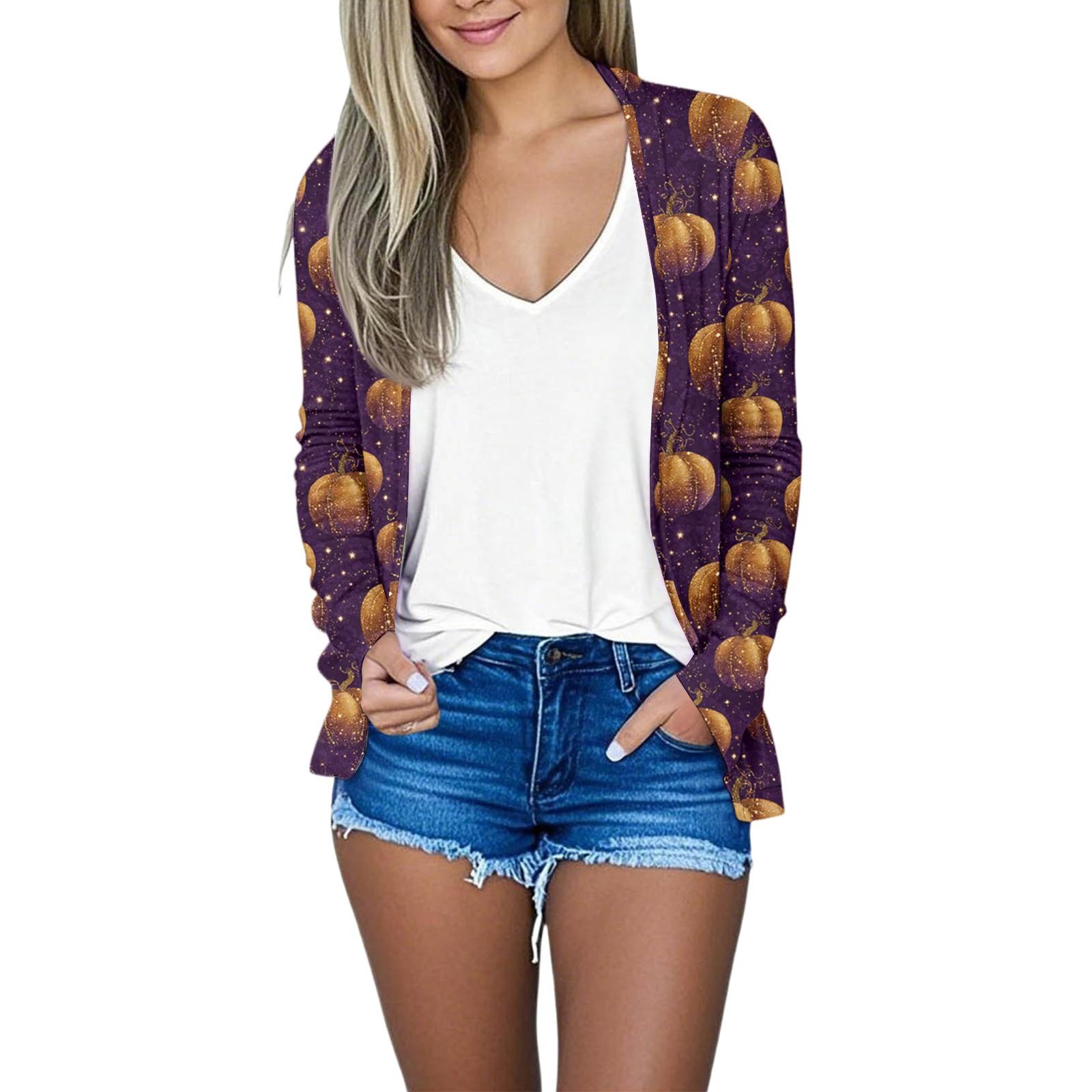 

Женский свободный удобный повседневный модный кардиган с длинным рукавом и принтом на Хэллоуин XL