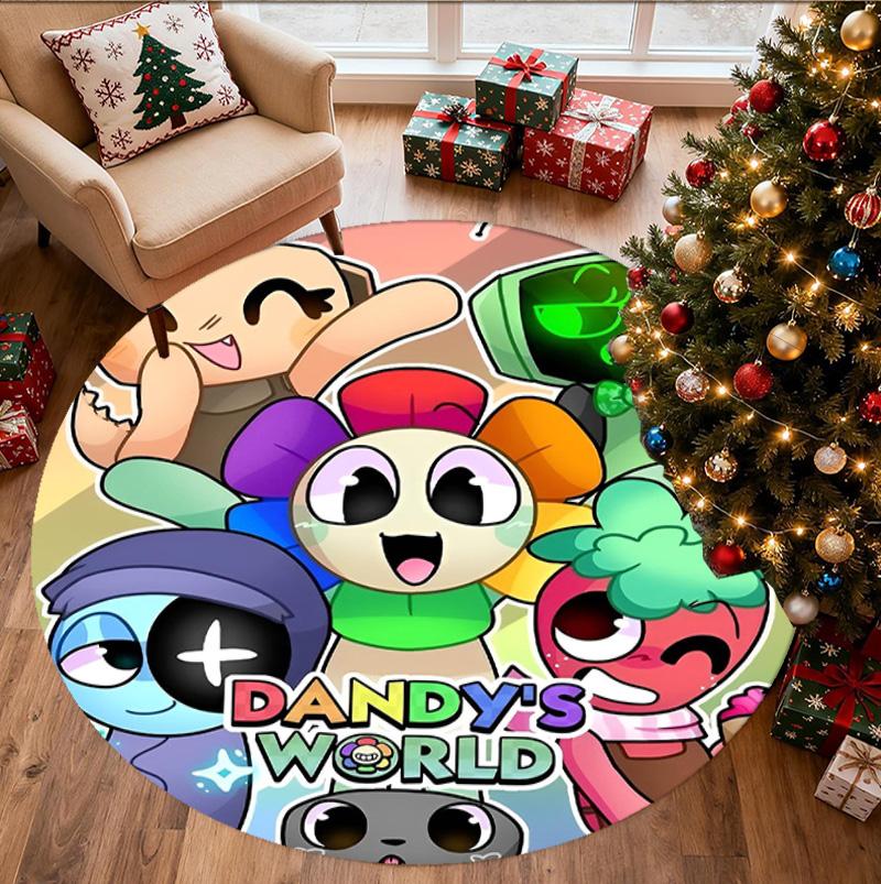 Dandy'nin Dünyası Desenli Yuvarlak Halı, İç/Dış Mekan Paspası, Piknik, Oyun Odası, Yatak Odası, Ofis, Oturma Odası, Ev Dekorasyonu Halısı, Doğum Günü Hediyesi