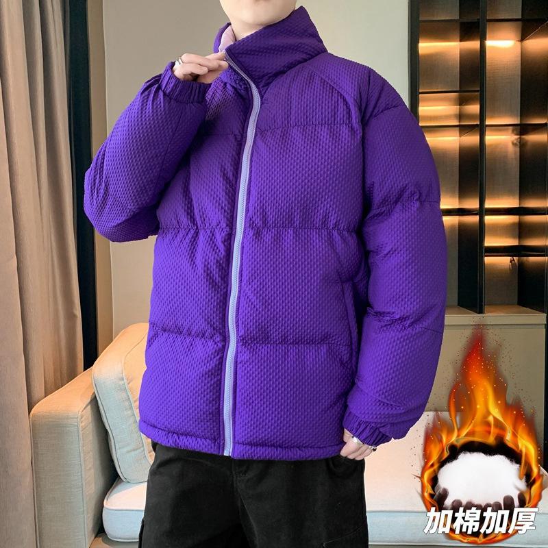 

2025 зима новая утолщенная хлопковая одежда хлопковая одежда модный тренд простая цветовая гамма куртка со стойкой воротником молодежная 3XL фиолетовый