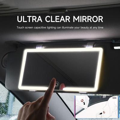 Ultra-dünner Auto-Sonnenschutzspiegel mit HD-Spiegel und LED-Beleuchtung, dreistufig verstellbar, Auto-Innenraum, Kosmetikspiegel für Frauen
