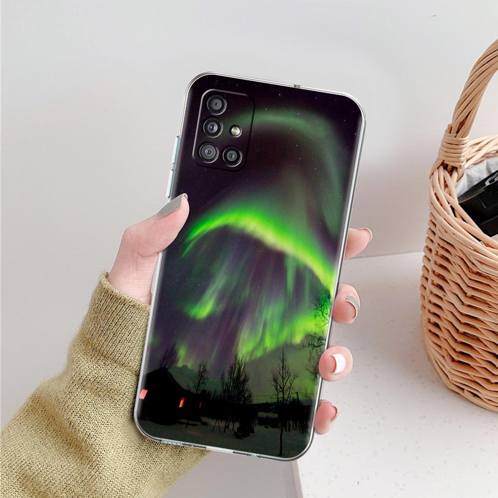 Kryt na telefon Aurora Borealis Pro Samsung Galaxy A51 A71 A21S A12 A11 A31 A41 A52 A32 5G A72 A01 A02S Měkký silikonový průhledný kryt