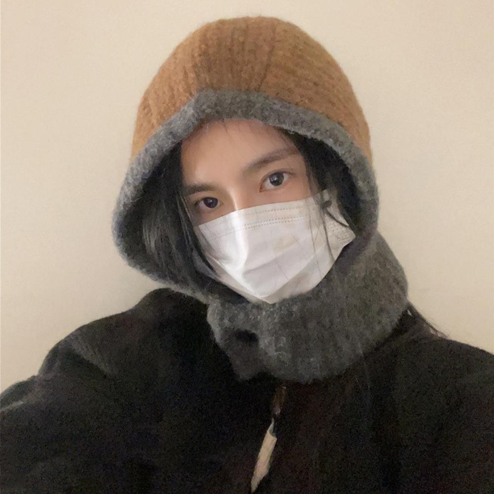 New Women Knitted Hat Balaclava Women‘s Winter Hood Warm Anti-Pilling Neck Collar Beanies CapLadies Windproof Earflaps Scarf Hat