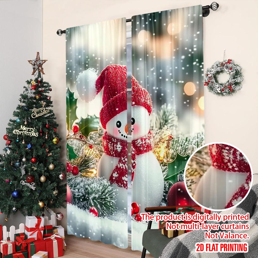 2pcs 2D Flat Printing Merry Christmas Window Curtains Snowman 0 Versatile Fabric Without Electricity Family Party Decoration