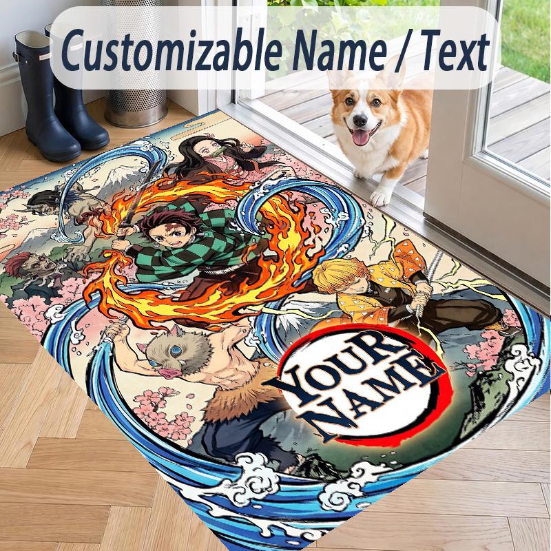 Custom Text Demon Slayer Pattern Floor Rug Soft Indoor Carpet Mat Living Room Bedroom