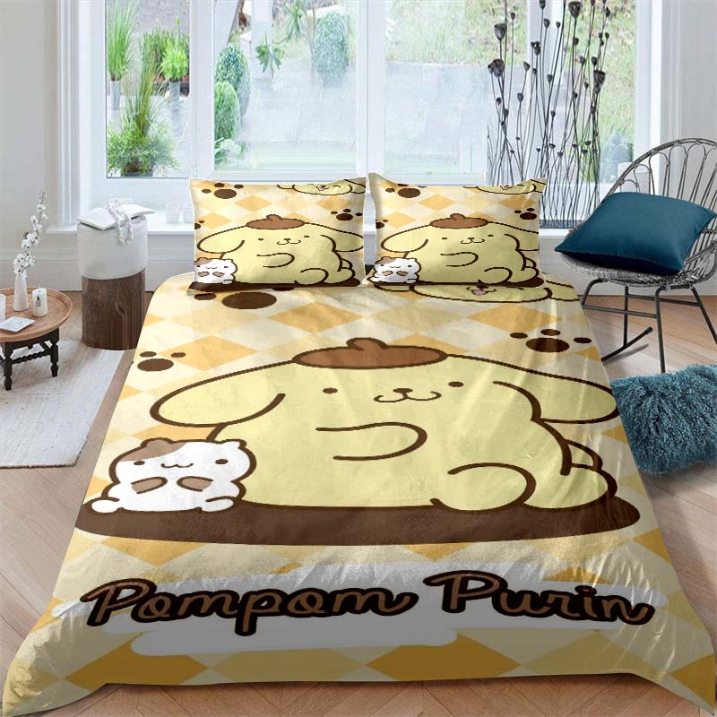 Cute Cartoon (Pom Pom Purin) Printed Bedding Set, Duvet Cover 1, Pillowcase 2, Adult and Children's Bedding Set, Luxury Gift