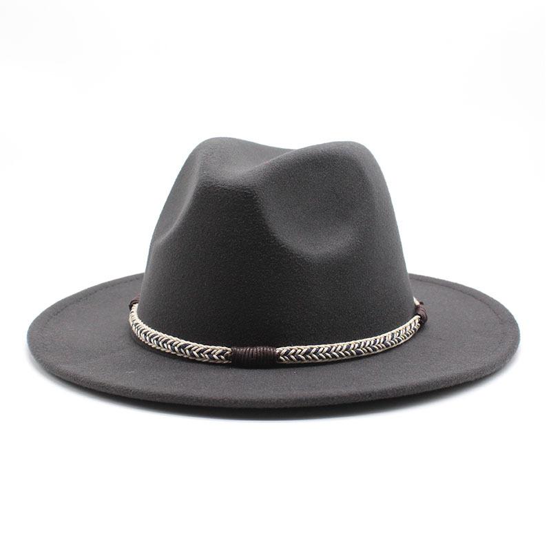 Wool Top Hat, Warm Big-Brimmed Felt Hat, Woven Rope, Retro Versatile Jazz Hat, Imitation Wool
