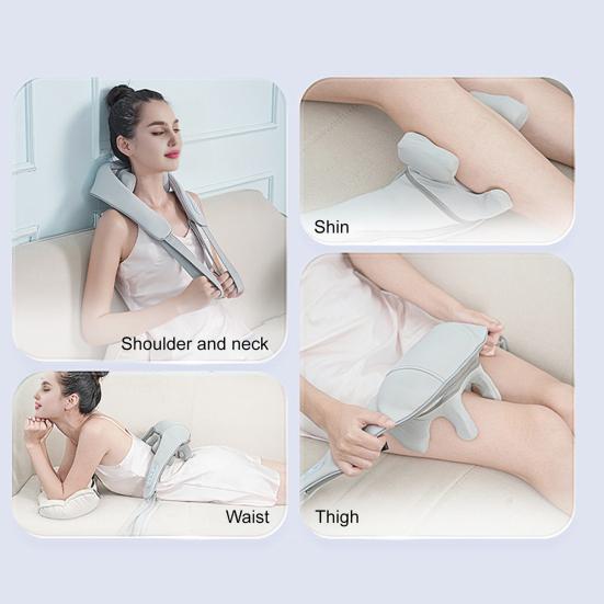 8D Neck And Shoulder Massager with Heat Shiatsu Deep Tissue Kneading Rechargeable Cervical Massager for Muscle Pain Relief Portable Massage Pad