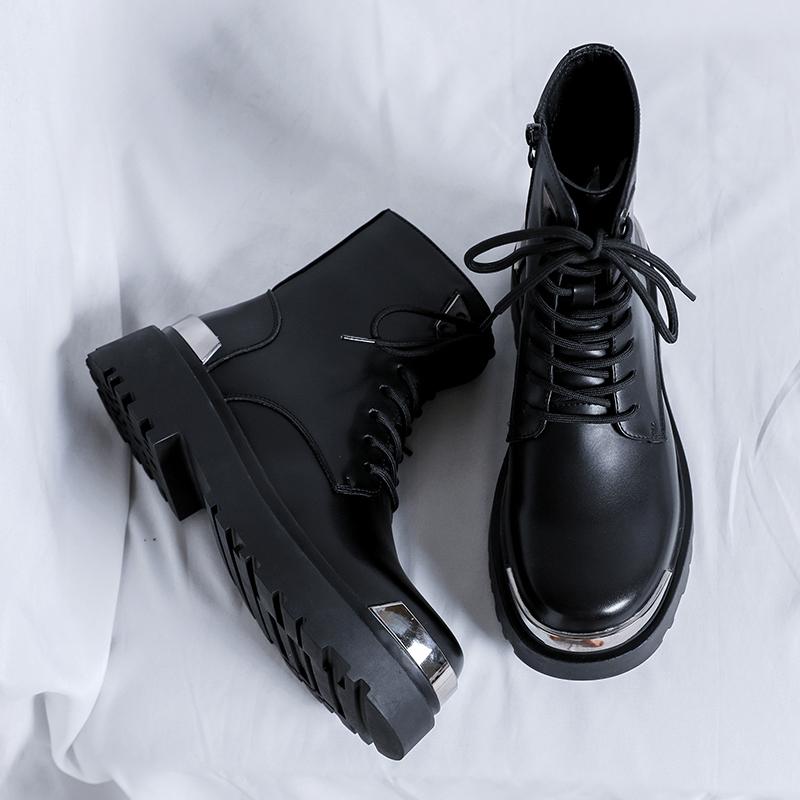 High Quality High Top Leather Boots for Men,British Casual Trend Platform Boots,New Workwear Motorcycle Boots Botas Para Hombre