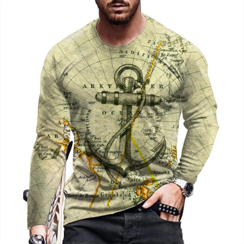 Men'S T-Shirt 3D Digital Printing Outer Wear With Long-Sleeved Casual Top