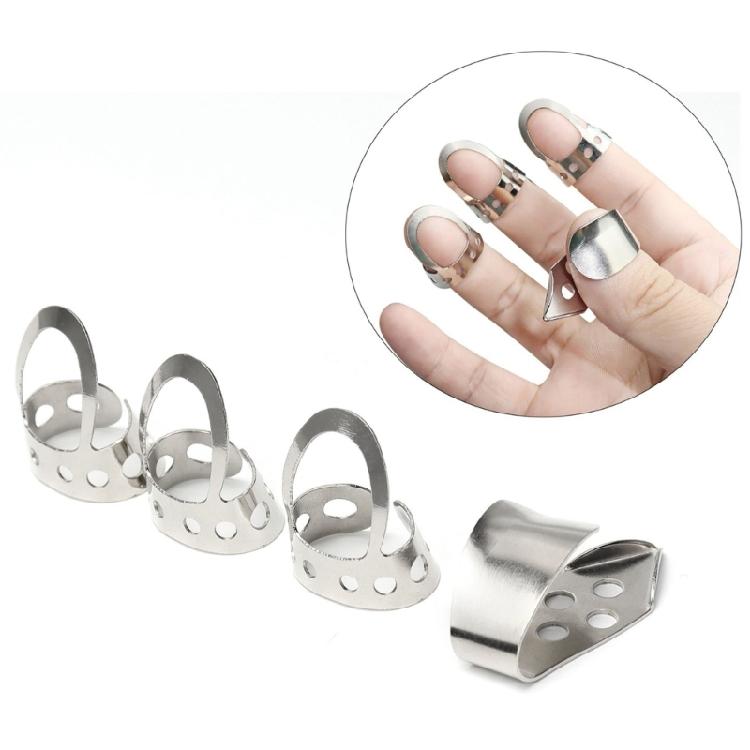 4Pcs/pack Metal Guitar Thumb Picks Finger Picks Adjustable Guitar Plectrums for Acoustic Guitar Banjo Ukulele, Silver