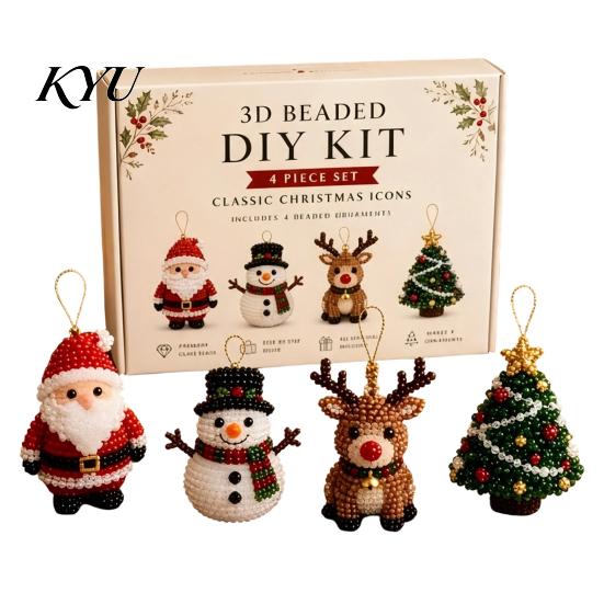 Parent Child Interactive Activity 3D Beaded DIY Kit, Lifelike Christmas Animal Beading Craft Set, Set for Kids Handmade Easy Embroidery Kit And Adults