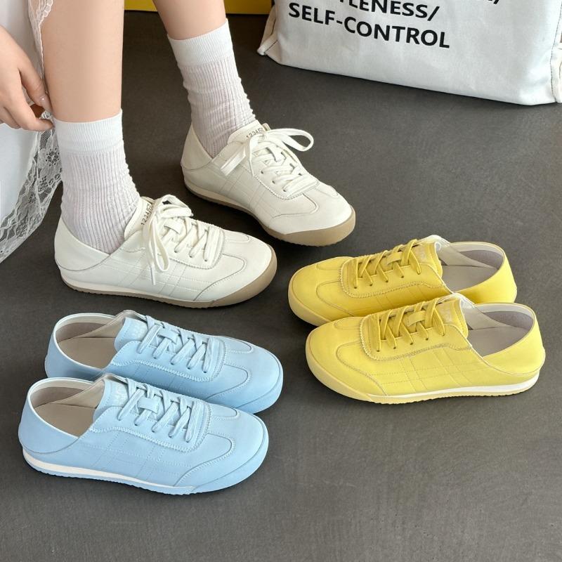 Leather little white shoes women's spring and summer new lace breathable mesh flat-soled casual shoes