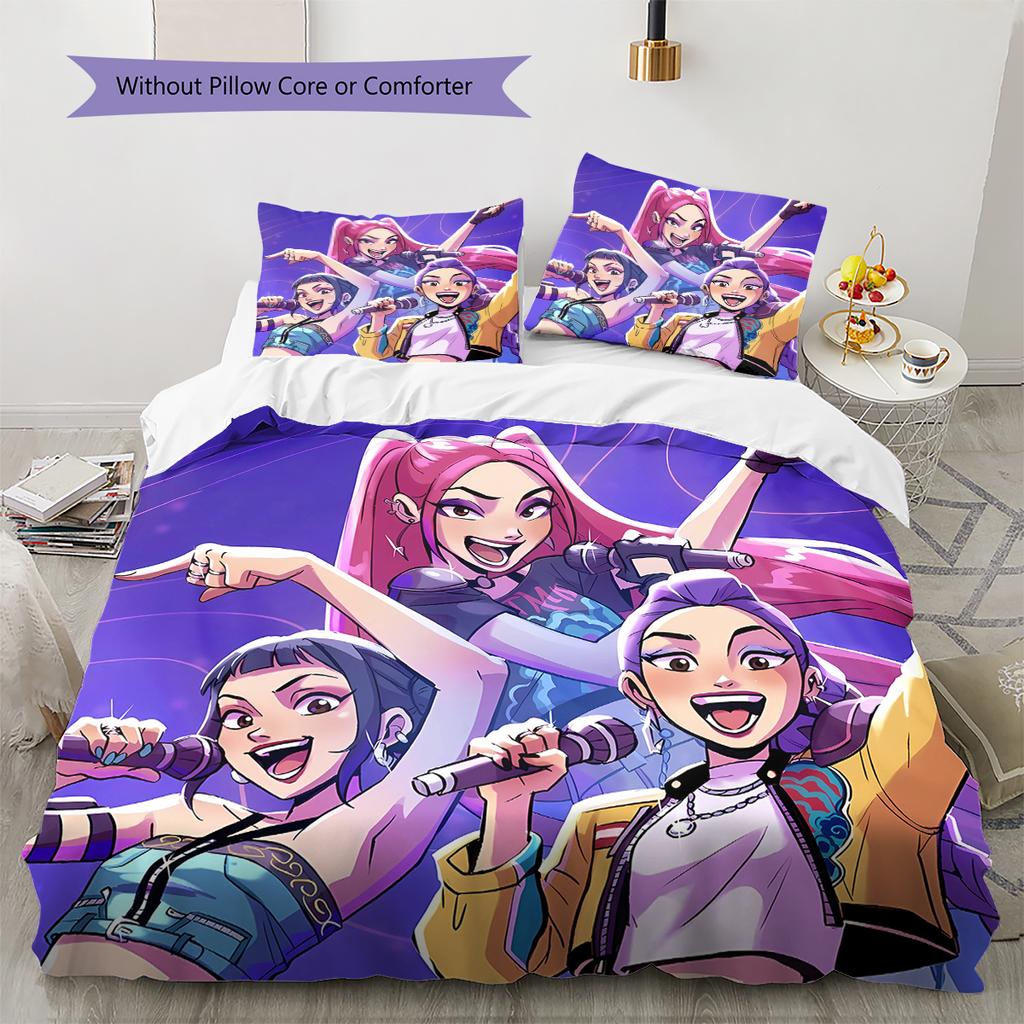 Biancheria da letto con motivo Demon Hunters Kpop, Set piumone Copripiumino Federa Regalo di Compleanno per la Casa (1 * copripiumino + 2 * federa, senza nucleo)