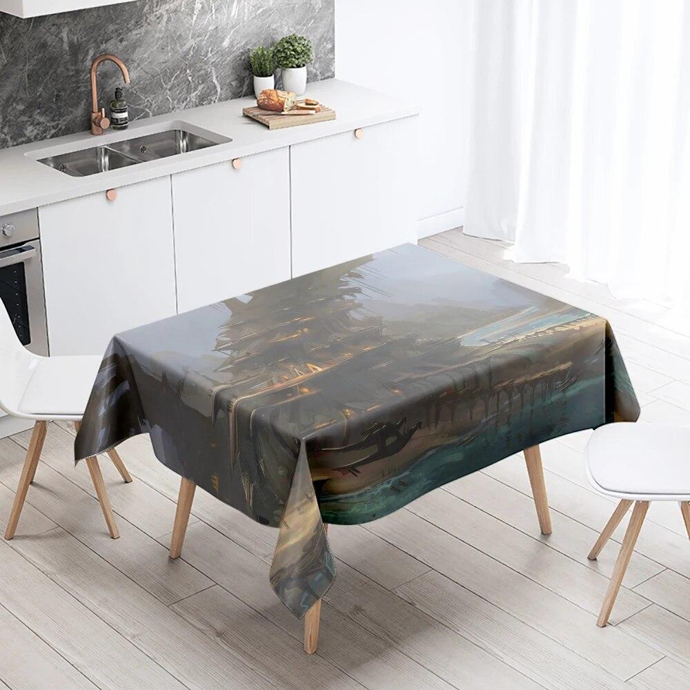 Sci-Fi Tablecloth Camping Party  Stain Resistant Waterproof Rectangular Kitchen Dining Table Home Decor