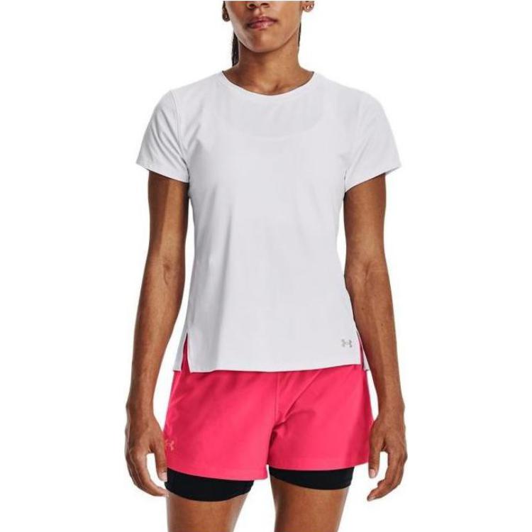 Under Armour Seria Iso-Chill Culoare Solidă Tricou Sport Strâmt cu Mânecă Scurtă Topuri Femei Alb 1376819-100