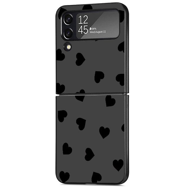 Flowers Case For Samsung Galaxy Z Flip 3 4 5G Black Hard PC Phone Housing Z Flip4 Luxury Coque Shell