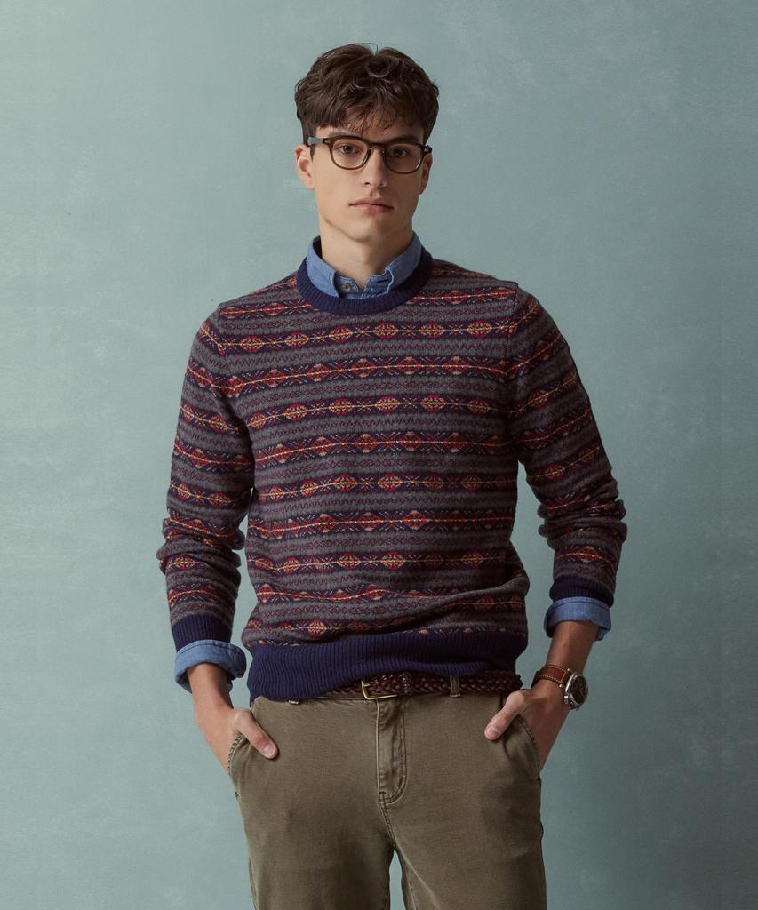 BROOKS BROTHERS Wool Vintage Fair Isle Crewneck Sweater (Grey) (Bbwrmff402)