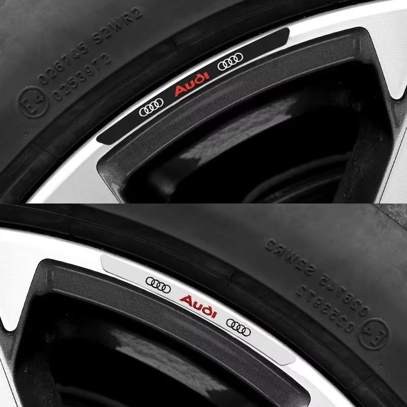 4pcs Car Wheel Hub Stickers Tire Rim Decorative Auto Logo Sticker For B Quattro TT RS Sline ABT 2.0 3.0 TDI 35TFSI A1 A2 A3