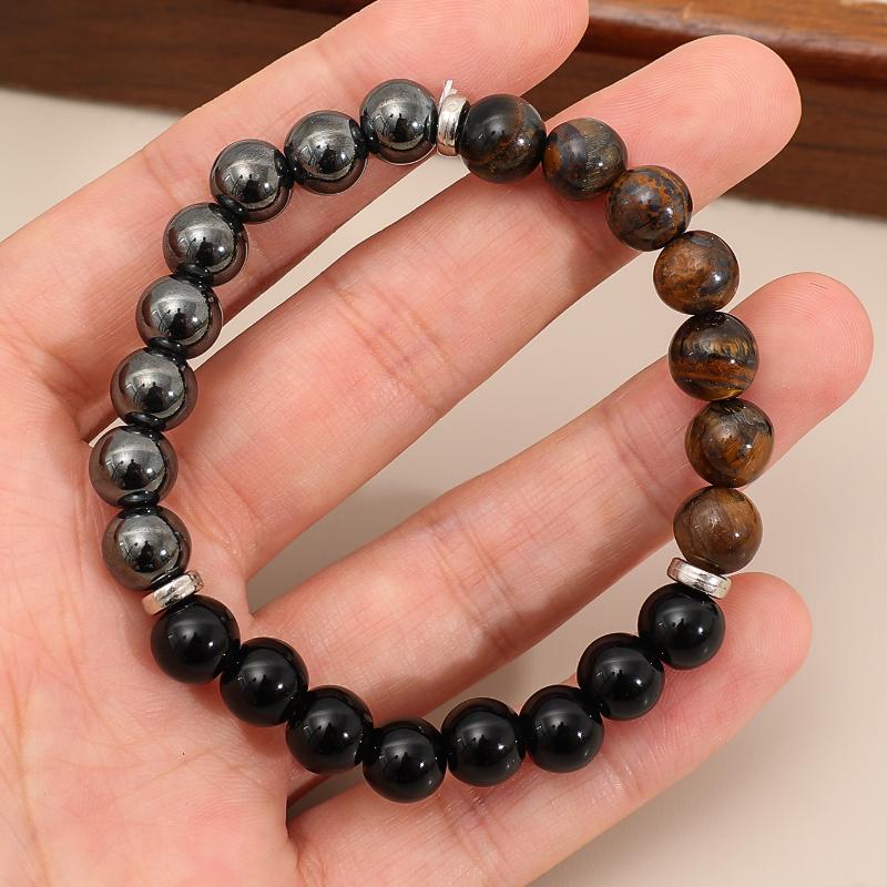 2026 New Obsidian Tiger Eye Stone Bead Bracelet Good Luck Crystal Transfer Bead Senior Couple Handstring Commemorative Token