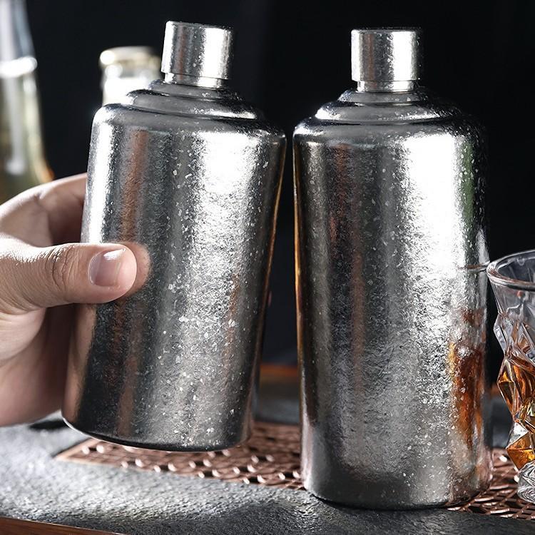 500ml Large-capacity Pure Titanium Whisky HIP FLASK,Single-layer thickened,Crystalline,Cylindrical Wine Vessel,Alcohol Flask argento