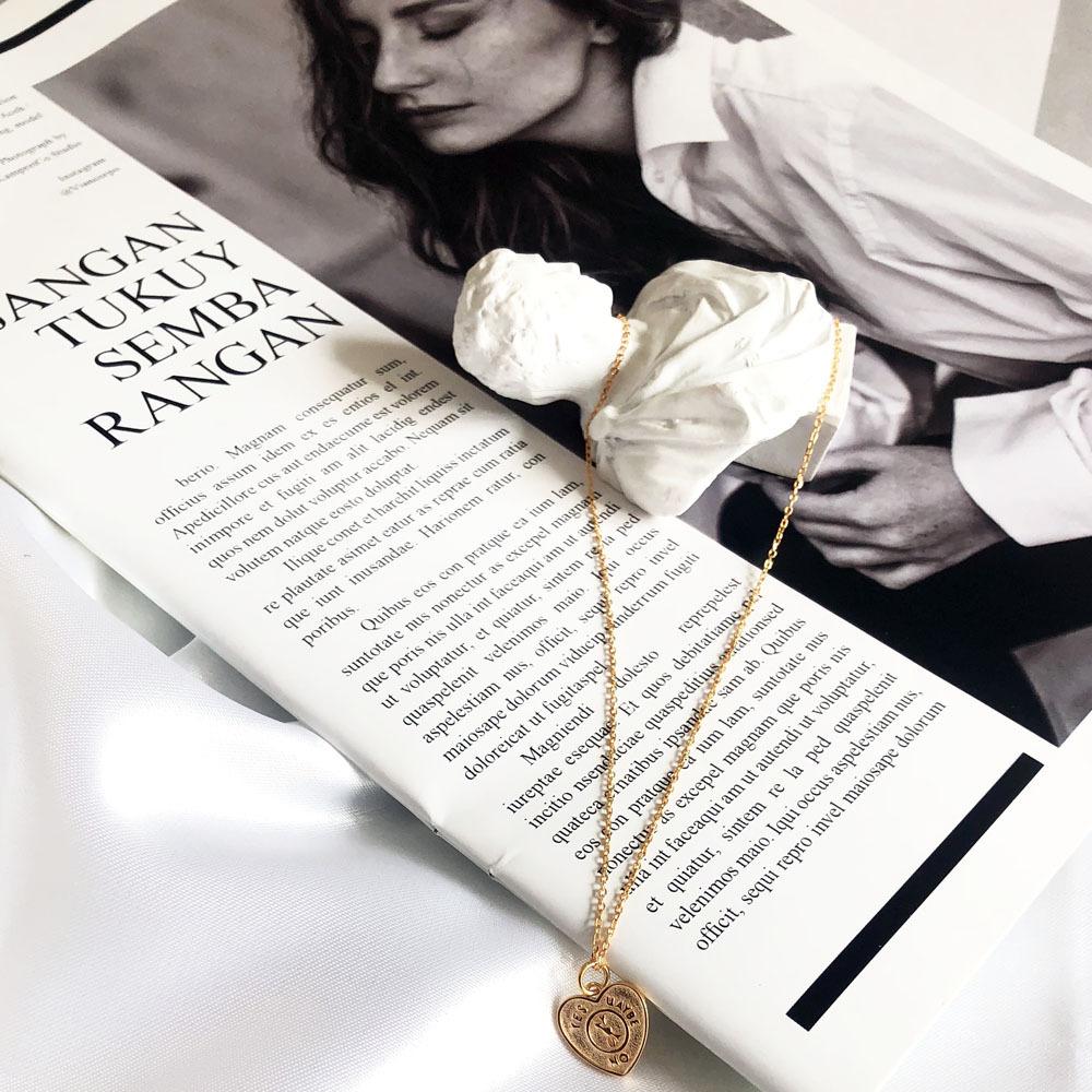 Ins Wind Retro Pure Copper Necklace Geometric Letters Peach Heart Collarbone Chain Female