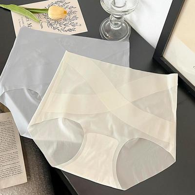 Seamless Invisible Large Size Briefs for Women Ultra-thin High Waist Ice Silk Panties Tummy-tightening Cooling Breathable Mask Panties